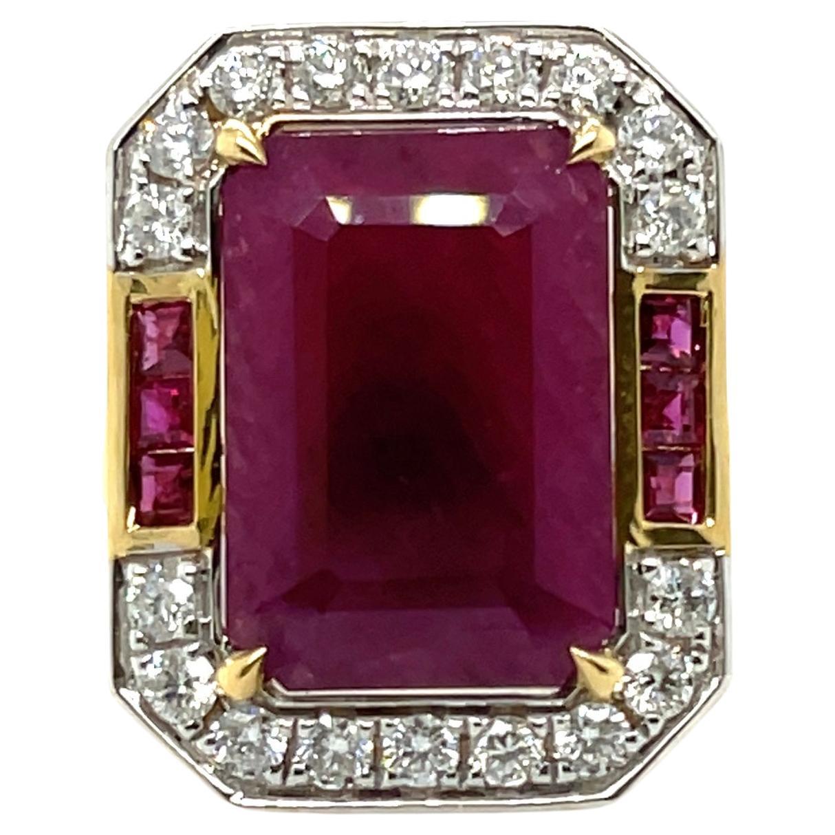 18ct Yellow Gold Ruby and Diamond Ring For Sale