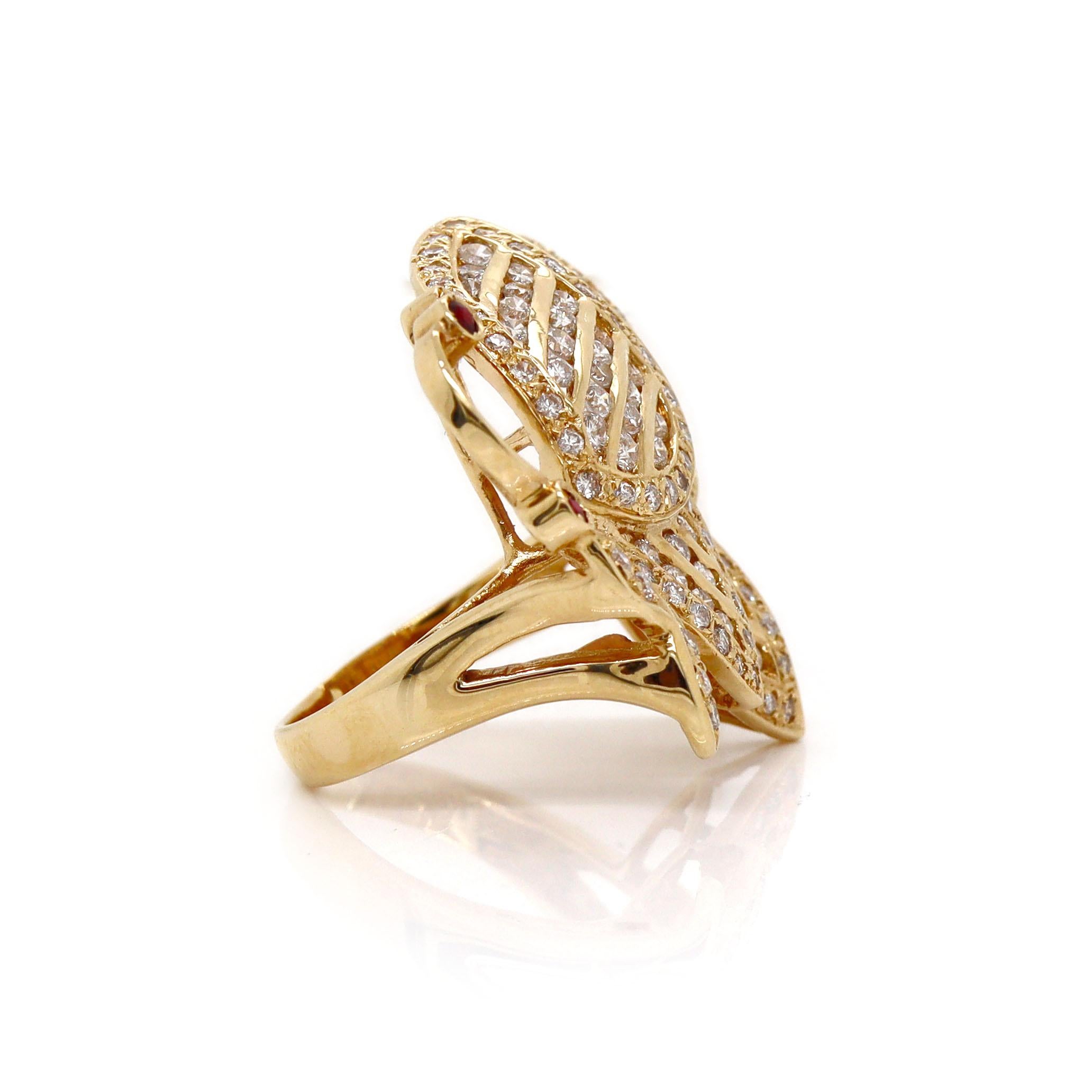 18ct Yellow Gold Ruby & Diamond Butterfly Ring In Excellent Condition For Sale In Sydney, NSW