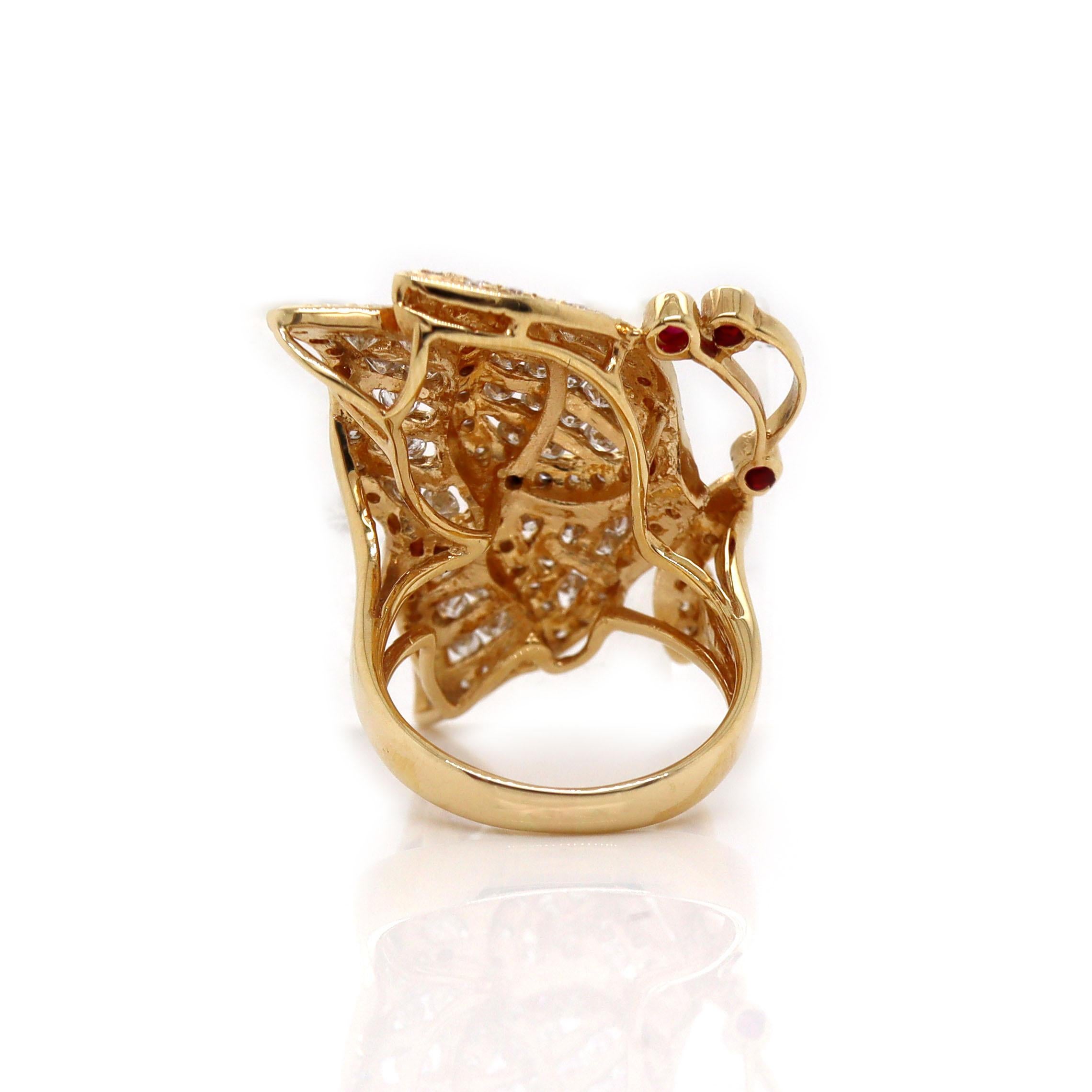 18ct Yellow Gold Ruby & Diamond Butterfly Ring For Sale 1