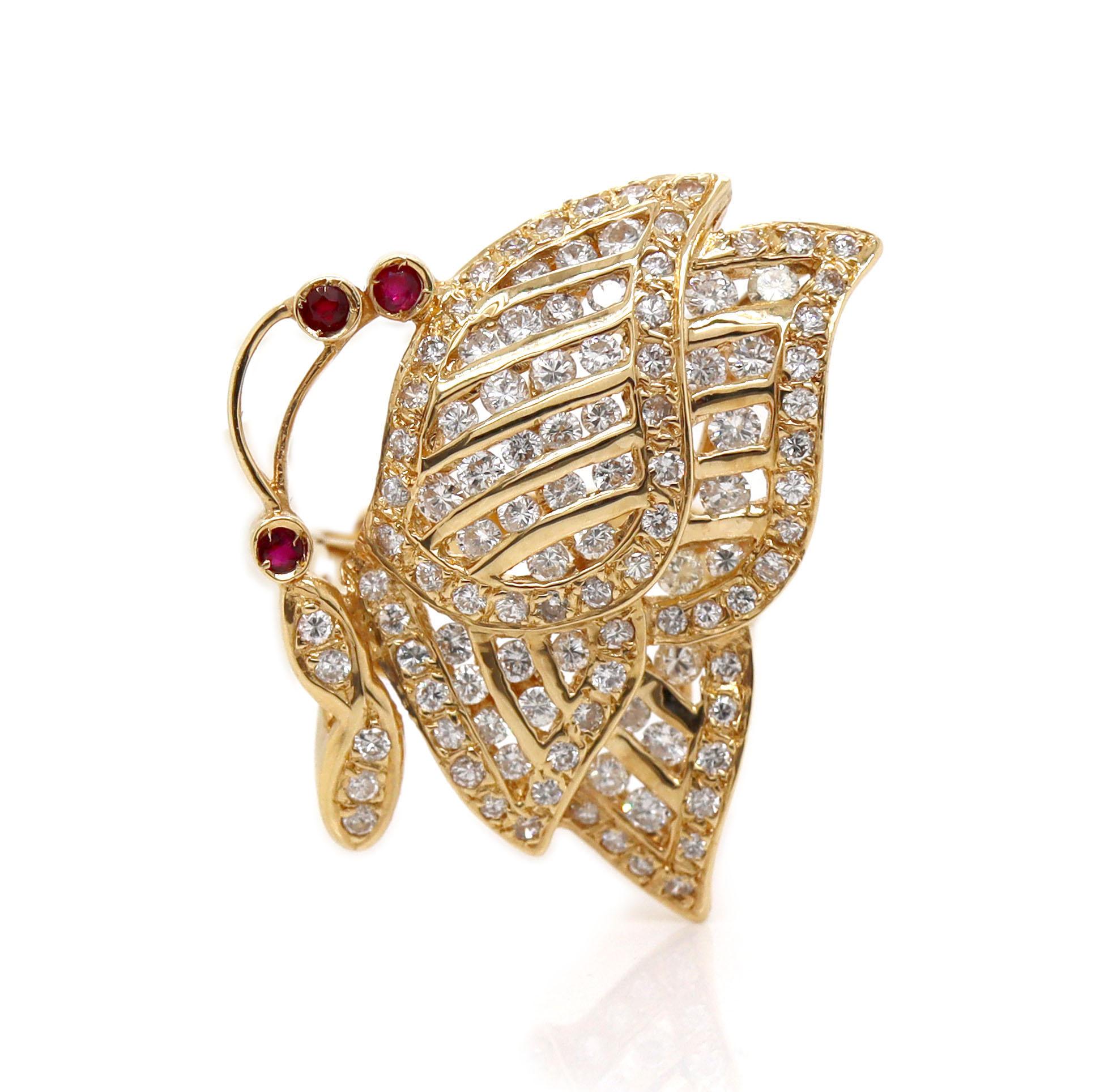 18ct Yellow Gold Ruby & Diamond Butterfly Ring For Sale 2