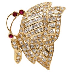 18ct Yellow Gold Ruby & Diamond Butterfly Ring
