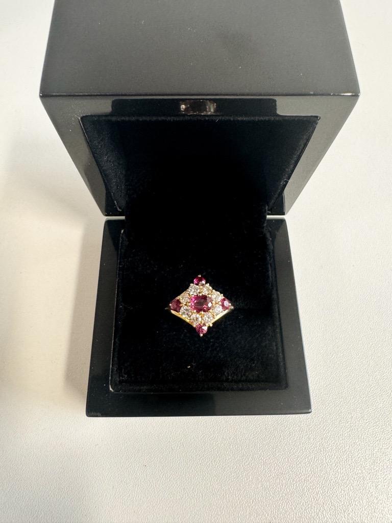 18ct Yellow Gold Ruby & Diamond Cocktail Ring In Good Condition For Sale In Birmingham, GB
