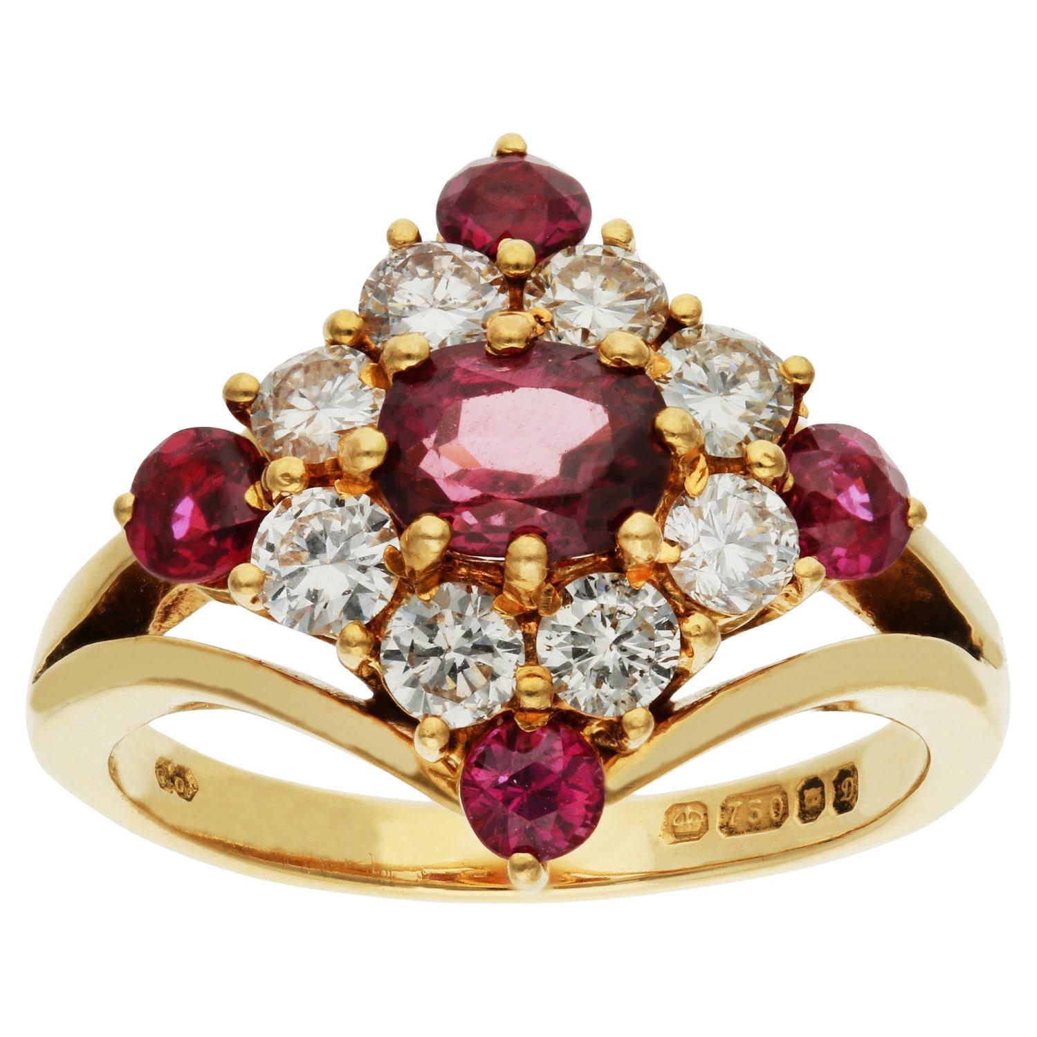18ct Yellow Gold Ruby & Diamond Cocktail Ring For Sale