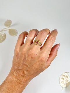 18ct Yellow Gold Ruby & Diamond Fancy Knot Ring, Hallmarked Birmingham 1916