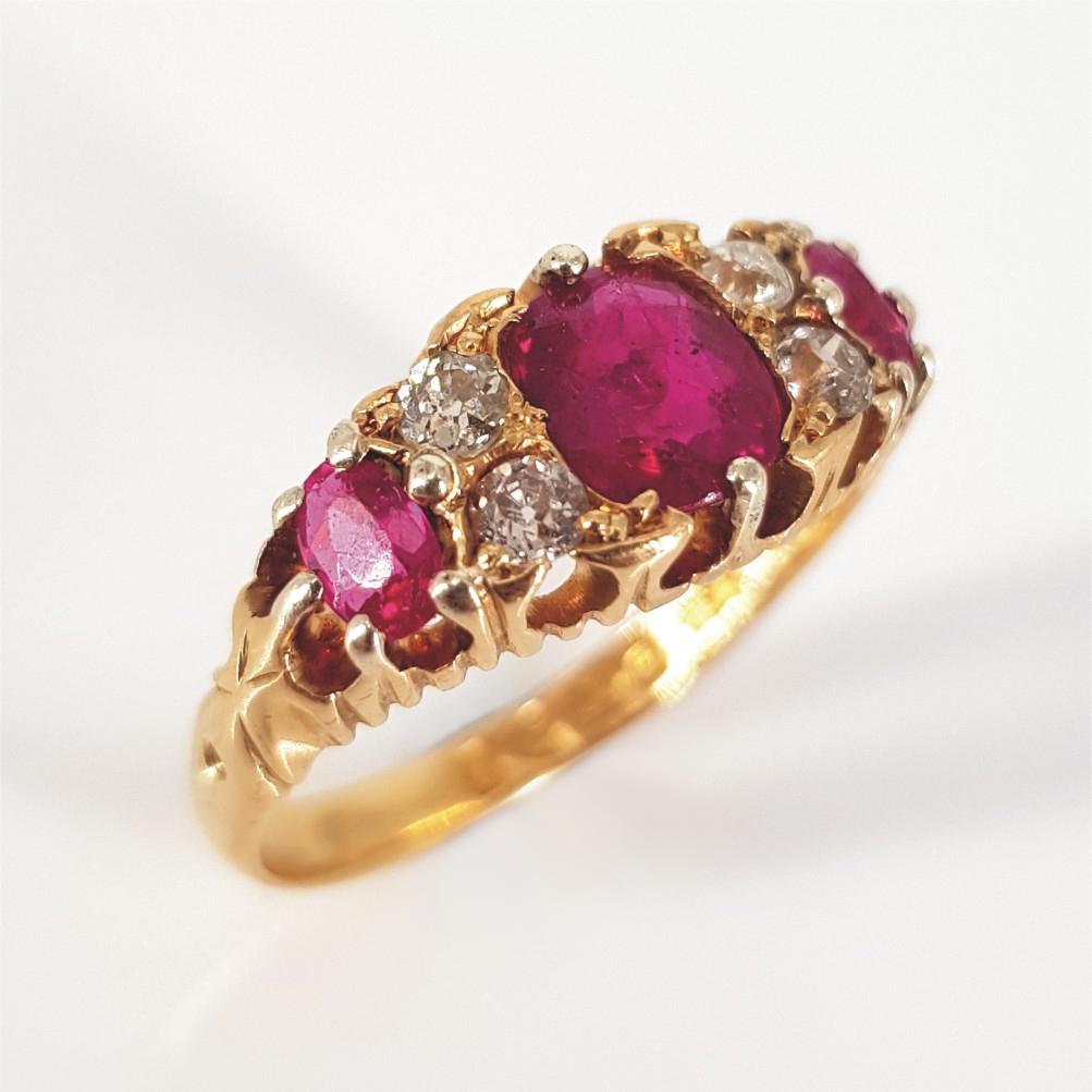 Art Nouveau 18ct Yellow Gold Ruby & Diamond Ring