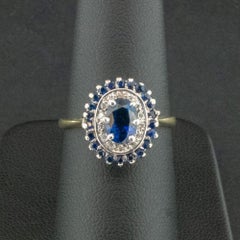 18 Carat Yellow Gold Sapphire and Diamond Cluster Ring Size N 1/2 4.0g