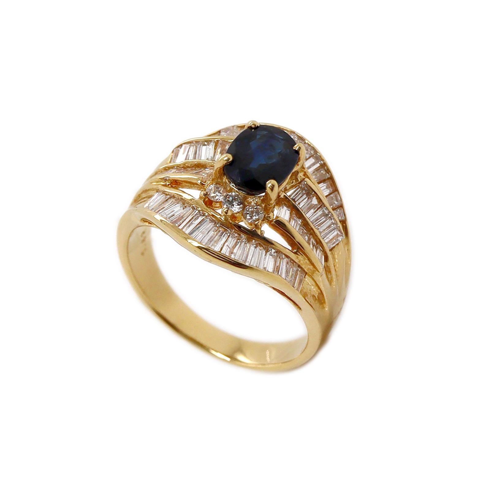 Bague en or jaune 18 carats, saphir et diamants Neuf - En vente à Sydney, NSW