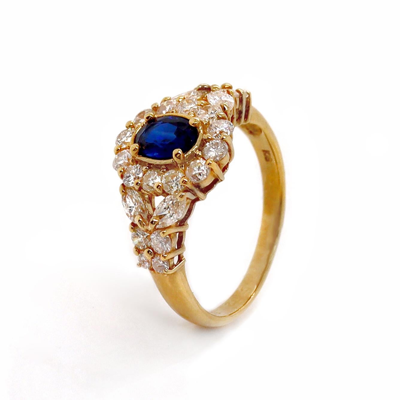 Bague en or jaune 18 carats, saphir et diamants Neuf - En vente à Sydney, NSW