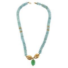 18ct Yellow Gold Shell & Jade Beaded Necklace