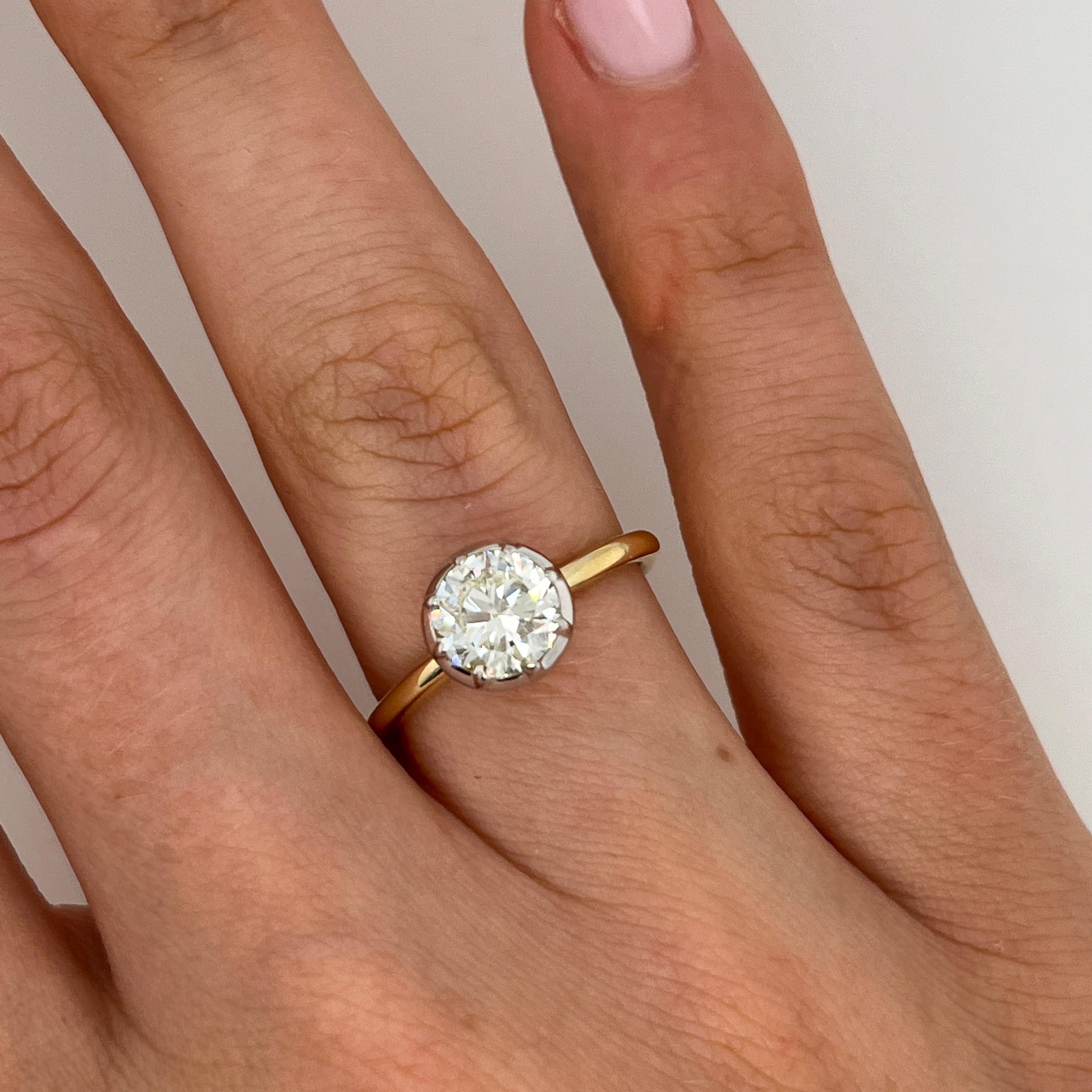 Anello solitario in oro giallo 18 ct con diamante naturale da 1,16 ct K/VS1 in vendita 4