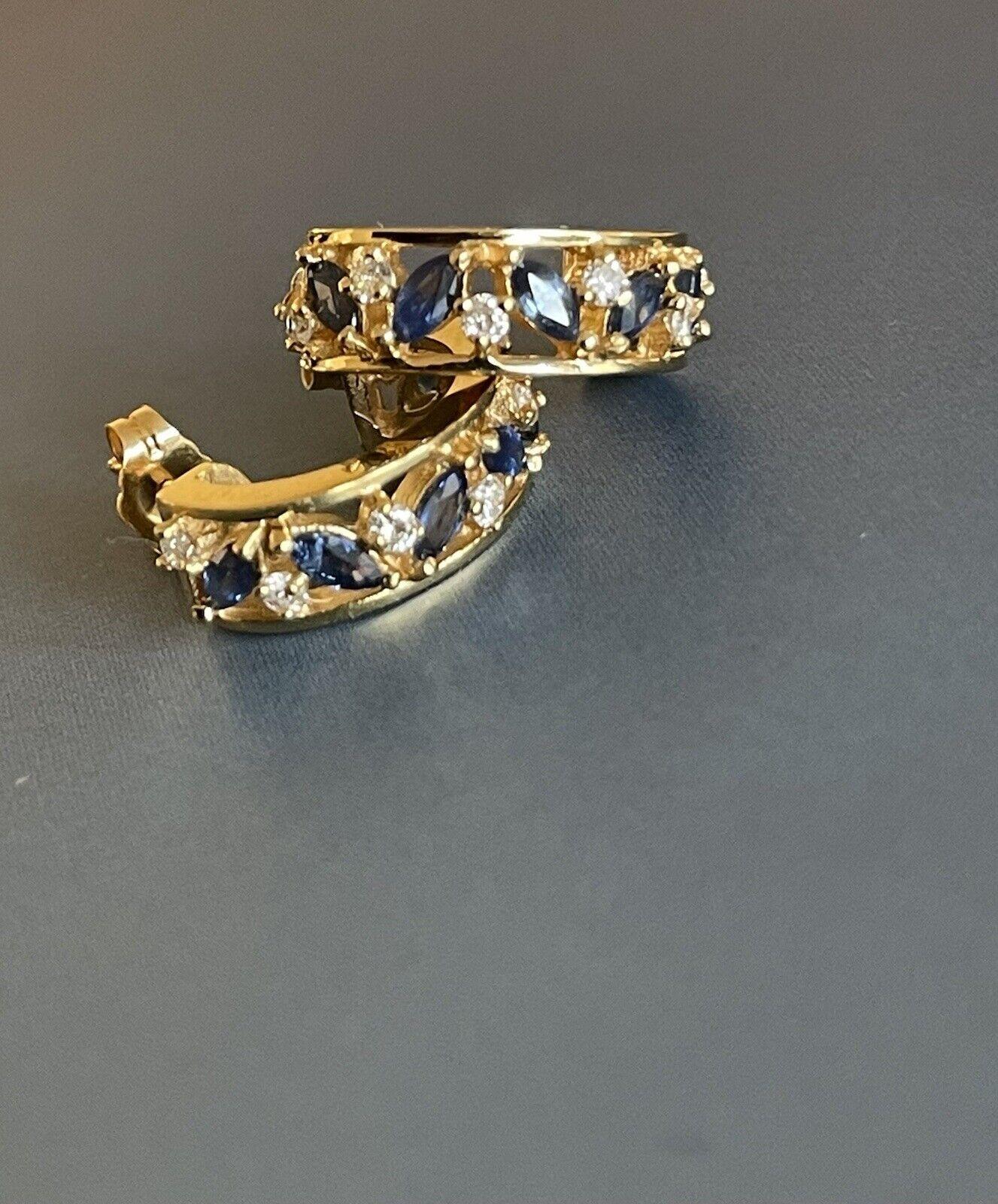 Women's 18ct Yellow Gold Solitaire Diamond Sapphire Earrings 6g Half Hoop Studs Hoops For Sale