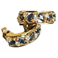Used 18ct Yellow Gold Solitaire Diamond Sapphire Earrings 6g Half Hoop Studs Hoops