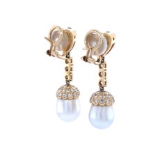 18ct Yellow Gold South Sea Pearl and Diamond Drop Earrings 1.80ct