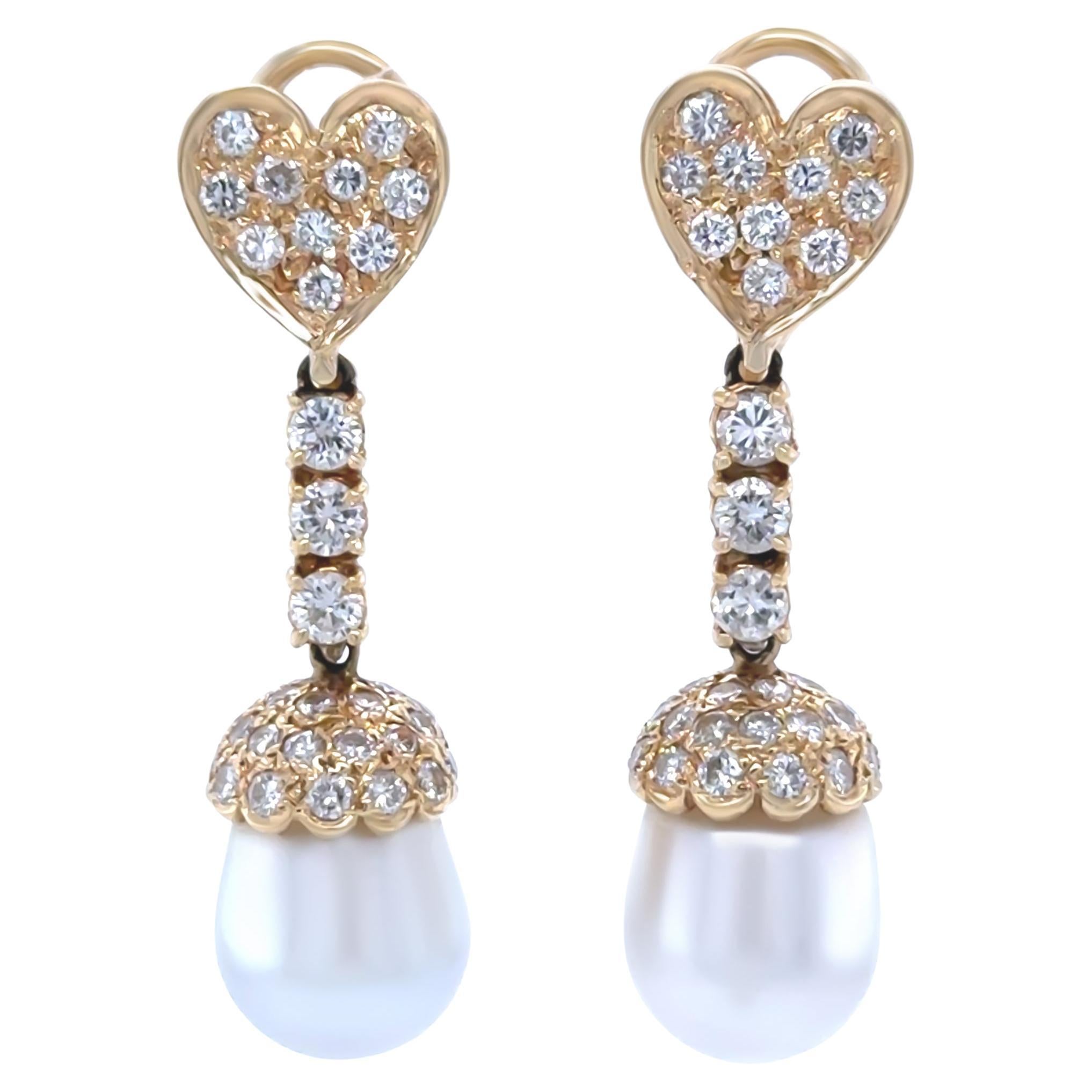 Pendientes de oro amarillo de 18 ct con perlas del mar del sur y diamantes 1,80 ct