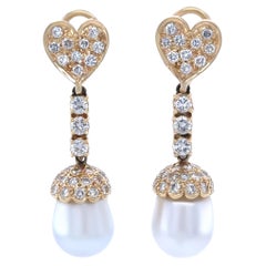 18ct Yellow Gold South Sea Pearl and Diamond Drop Earrings 1.80ct