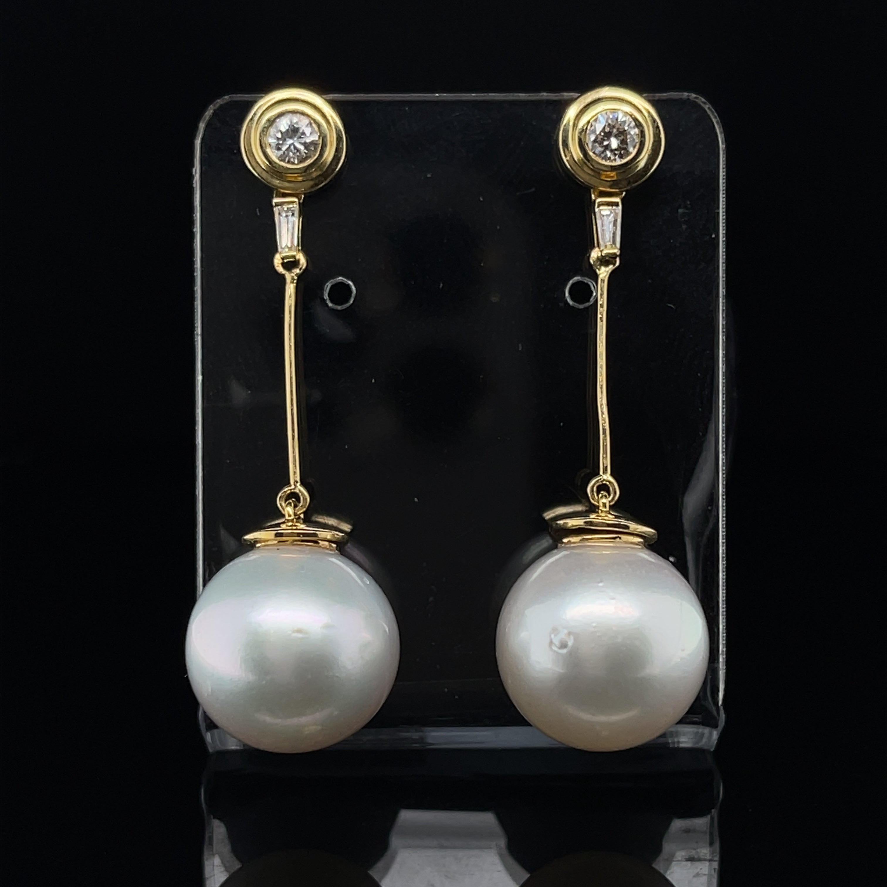 Contemporary 18ct Yellow Gold South Sea Pearl and Diamond Drop Earrings For Sale