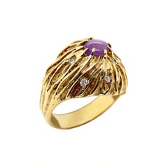 18CT Yellow Gold Star Ruby And Diamond Cocktail Ring