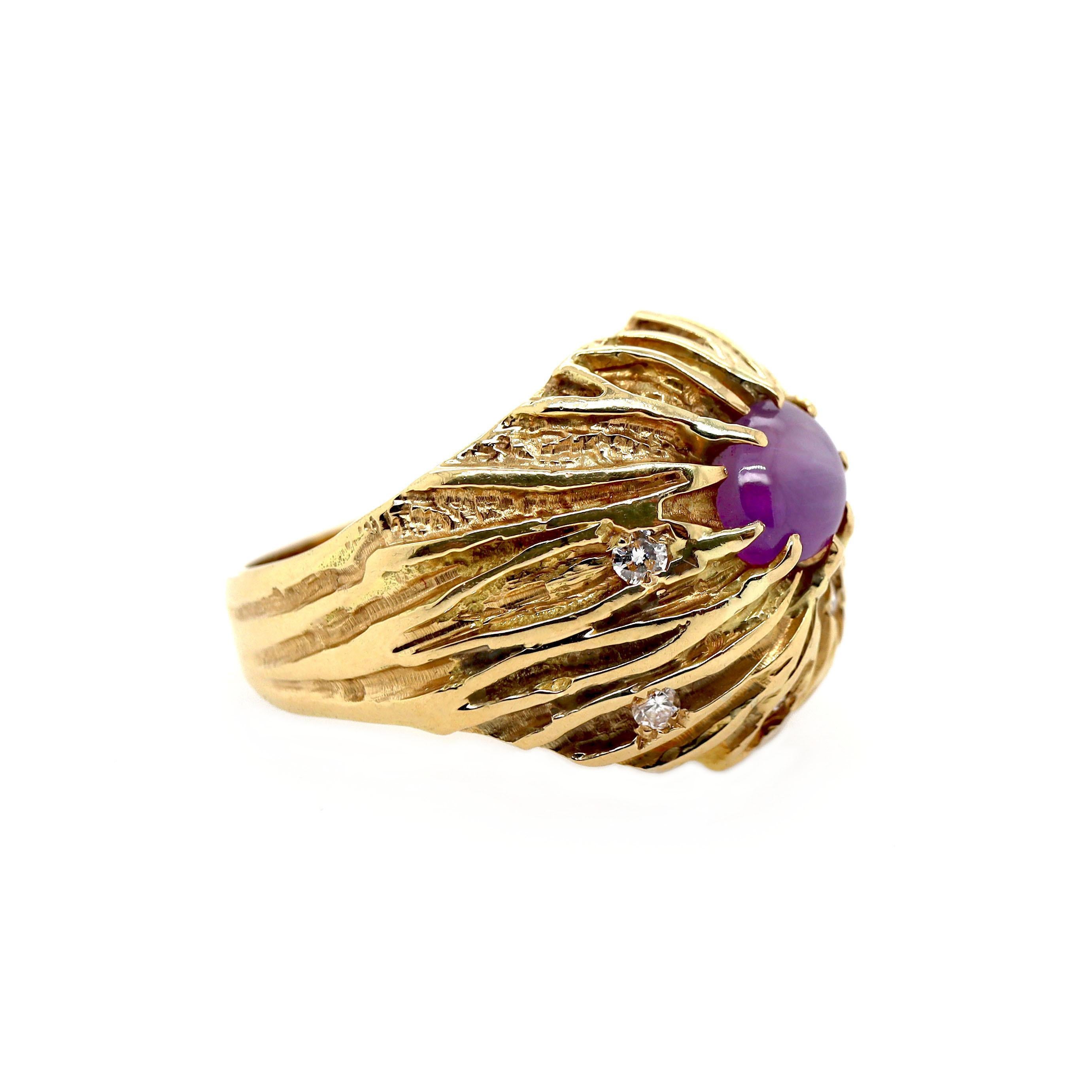 Retro 18CT Yellow Gold Star Ruby And Diamond Cocktail Ring For Sale