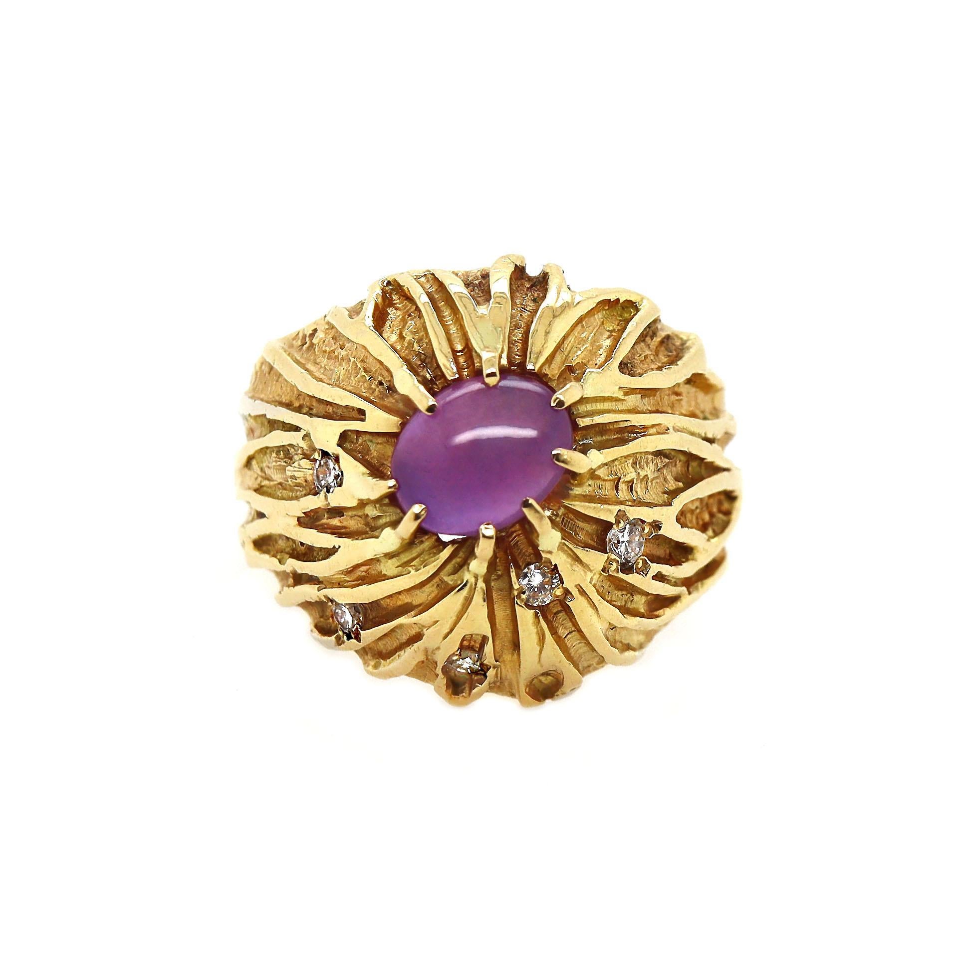 Women's or Men's 18CT Yellow Gold Star Ruby And Diamond Cocktail Ring For Sale