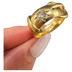 18ct Yellow Gold, Star Set Diamond Buckle / Belt Ring, Hallmarked Chester 1917