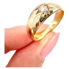 18ct Gelbgold Star Set Diamond Single Stone Band Ring, Hallmarked London