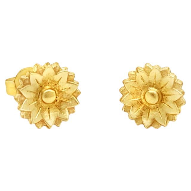 18ct Yellow Gold Sunflower Earrings "Fleur" For Sale