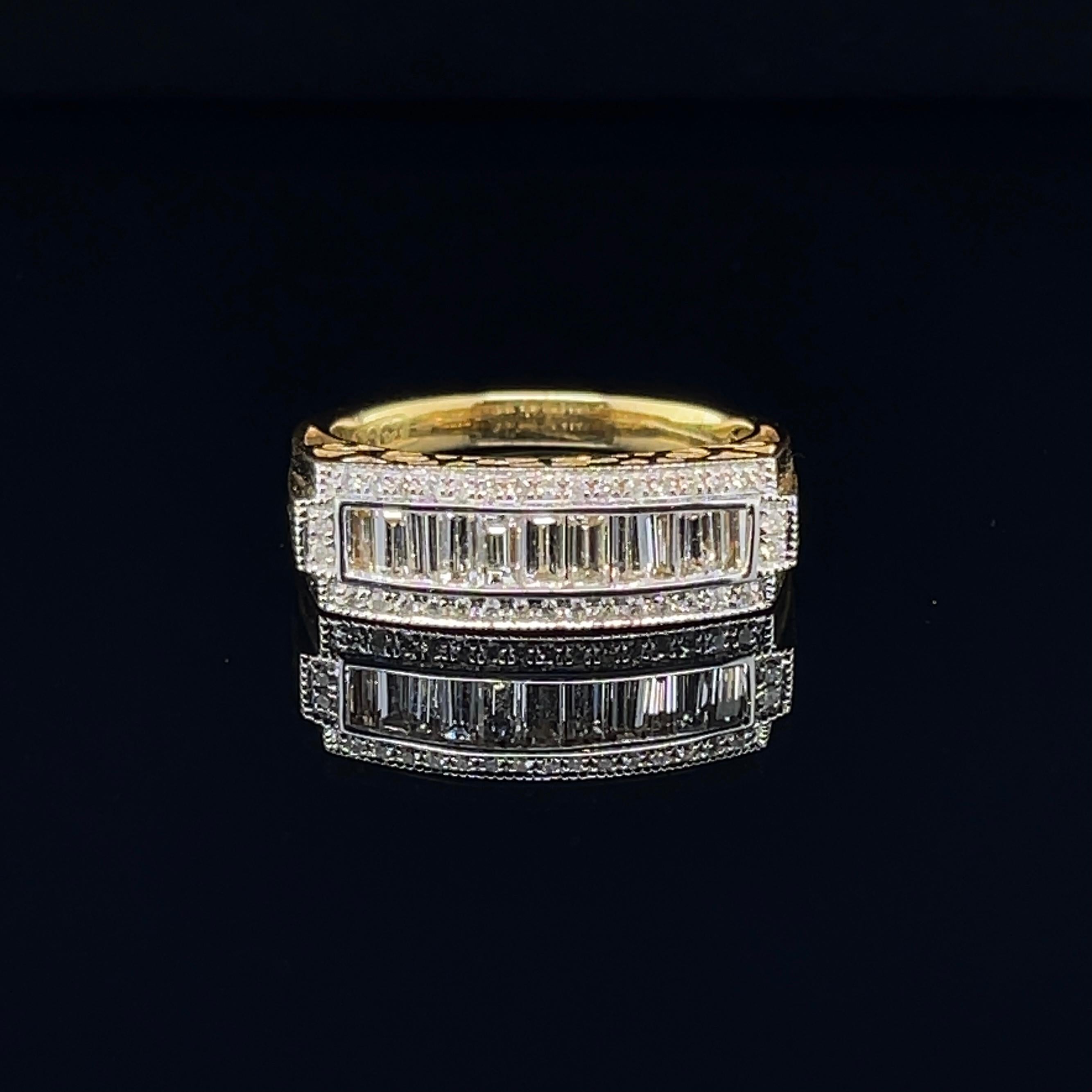 For Sale:  18ct Yellow Gold Tapered Diamond Baguette Ring 6