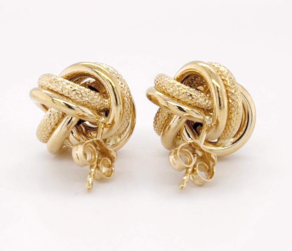 Contemporary 18ct Yellow Gold Textured Vintage Love Knot Stud Earrings For Sale