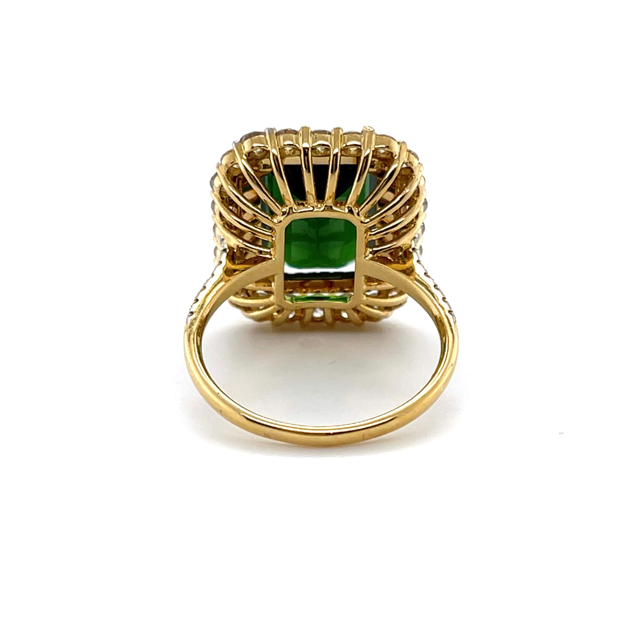 18CT Gelbgold Turmalin- und Diamantring 'GFCO GEM LAB CERTIFICIATE' (Achteckschliff) im Angebot