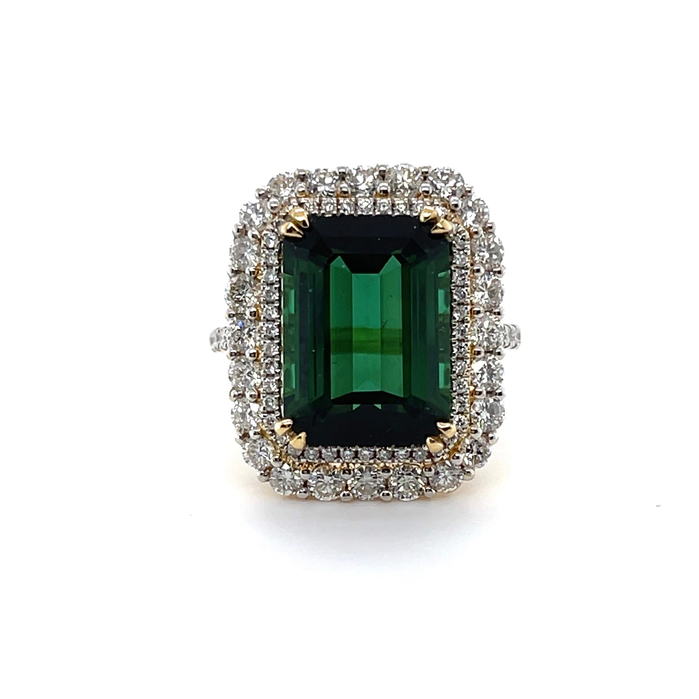 18CT Yellow Gold Tourmaline and Diamond Ring 'GFCO GEM LAB CERTIFICIATE'