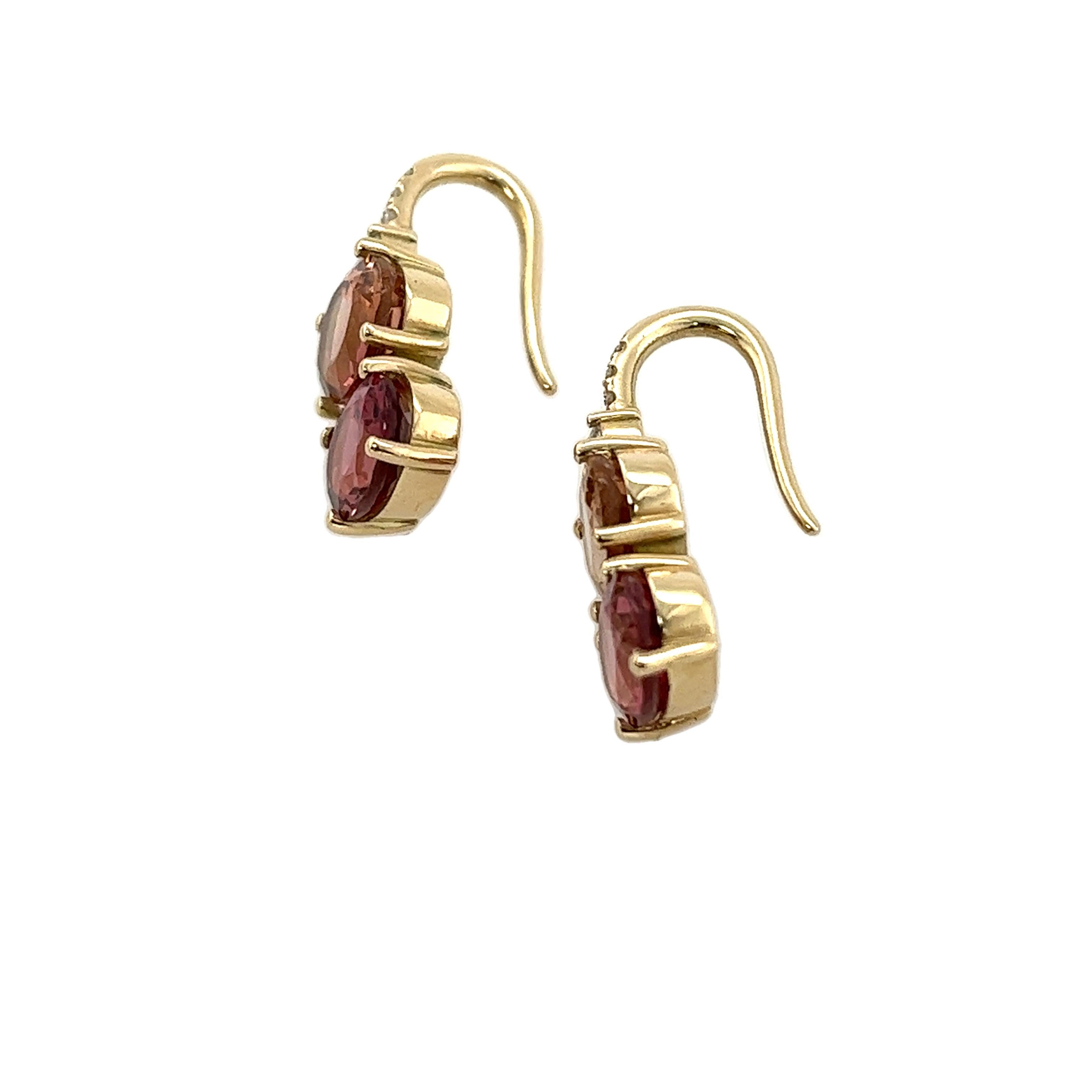 18ct Gelbgold Turmalin und Diamanten Tropfenohrringe im Zustand „Neu“ im Angebot in London, GB