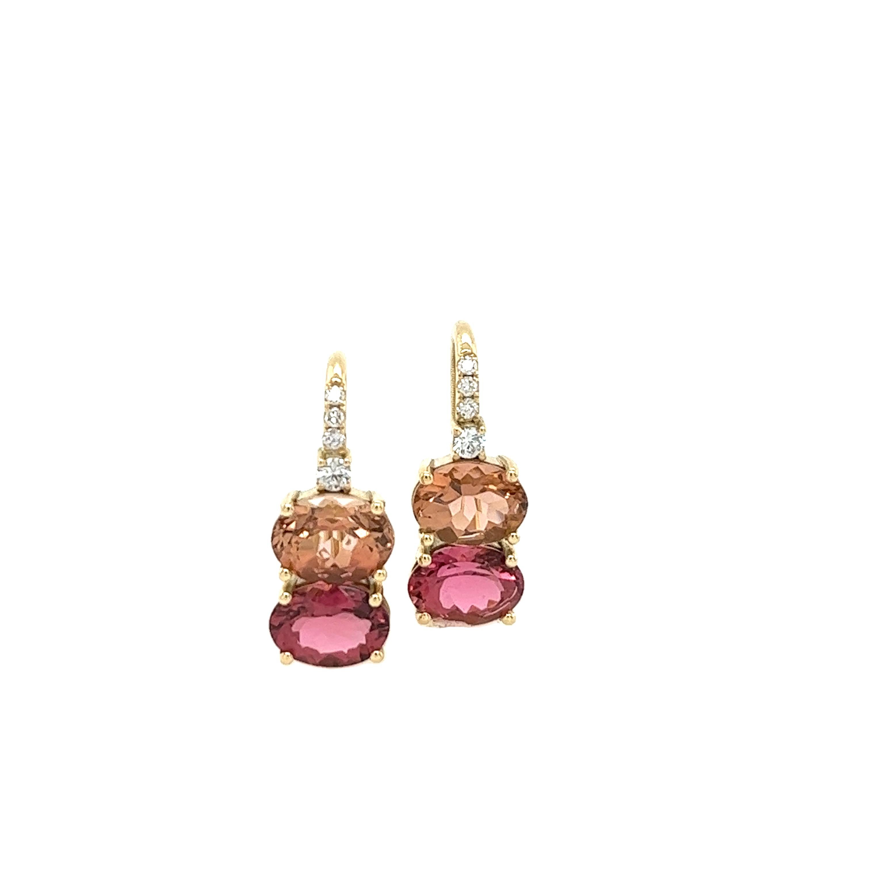 18ct Gelbgold Turmalin und Diamanten Tropfenohrringe Damen im Angebot