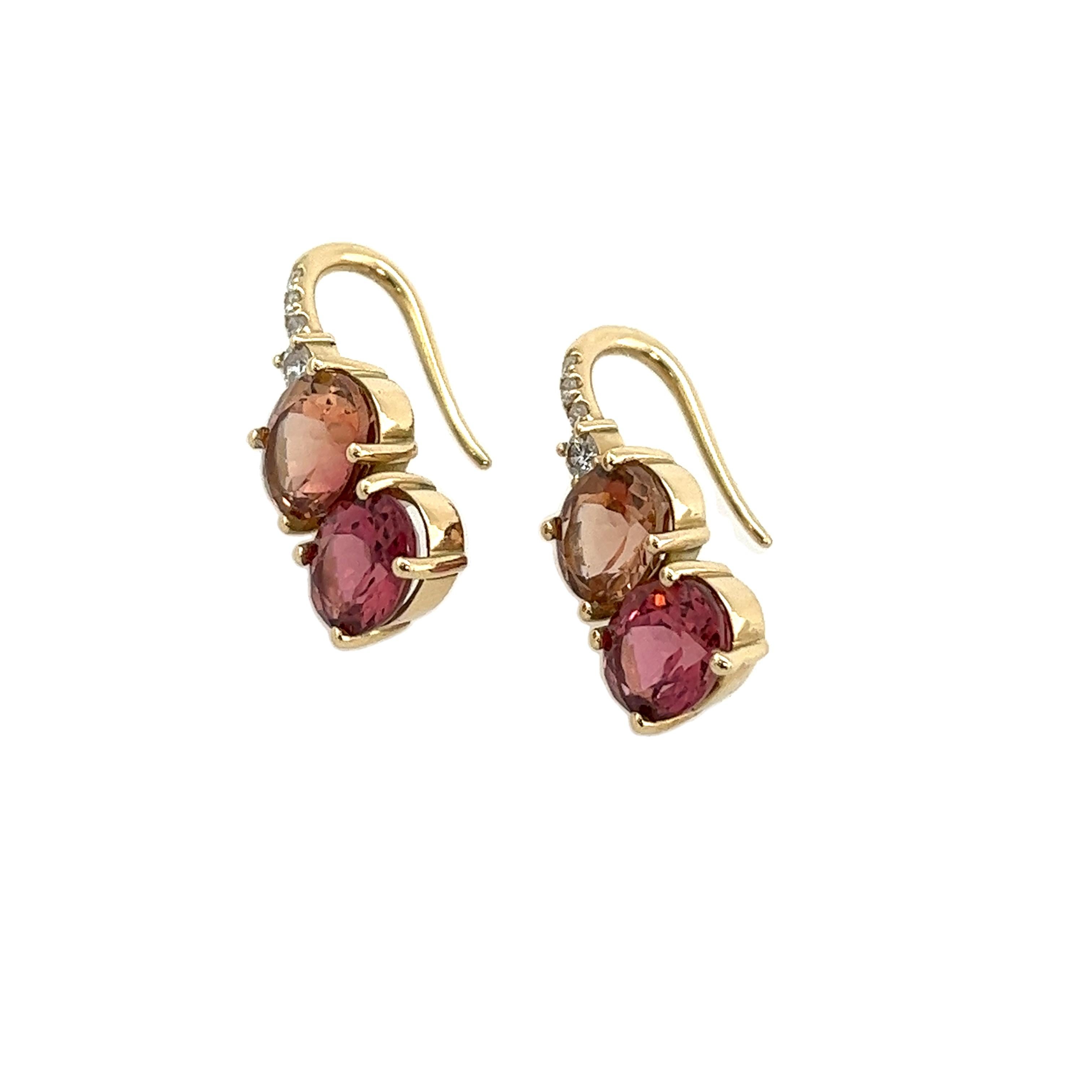 18ct Gelbgold Turmalin und Diamanten Tropfenohrringe im Angebot 1