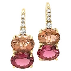 18ct Yellow Gold Tourmaline and Diamonds Drop Earrings