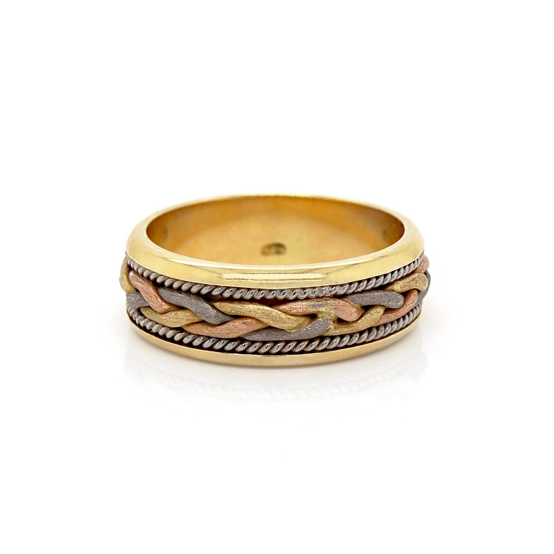 18CT Yellow Gold Tri Color Gents Knot Ring For Sale 2