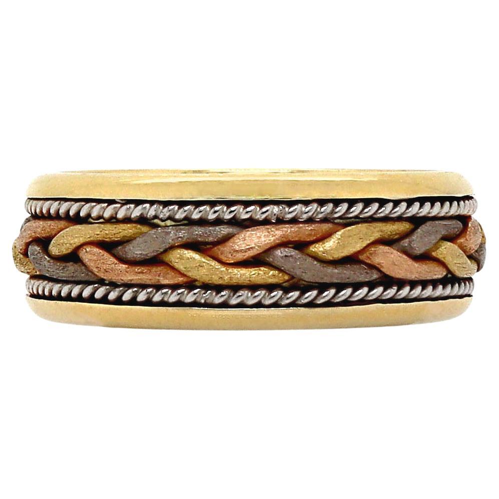 18CT Yellow Gold Tri Color Gents Knot Ring For Sale