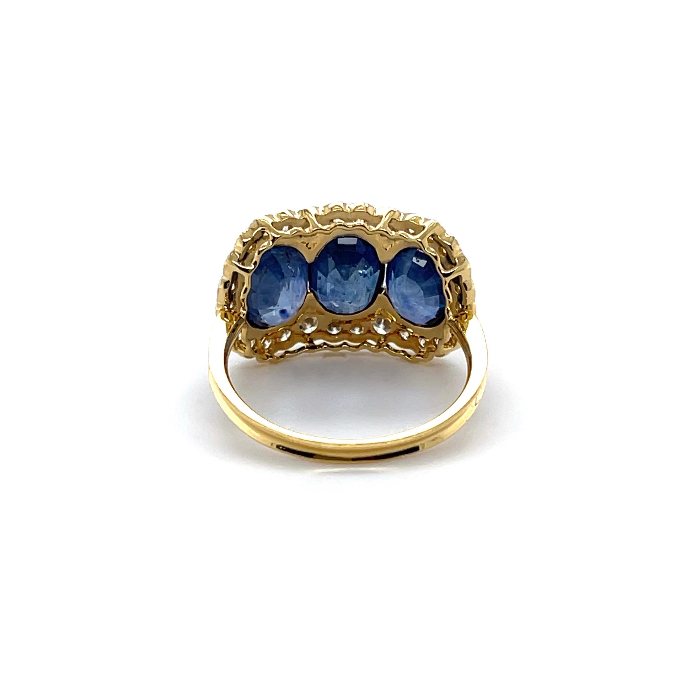 For Sale:  18ct Yellow Gold Trilogy Blue Sapphire and Diamond Ring 4