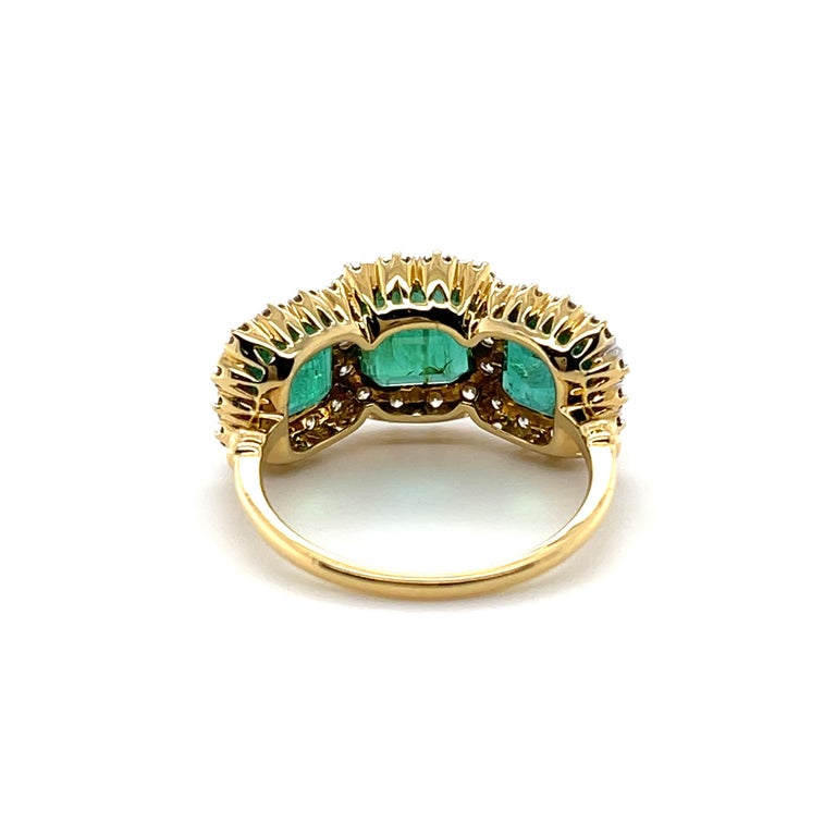 Customizable 18ct Yellow Gold Trilogy Emerald and Diamond Ring For Sale ...