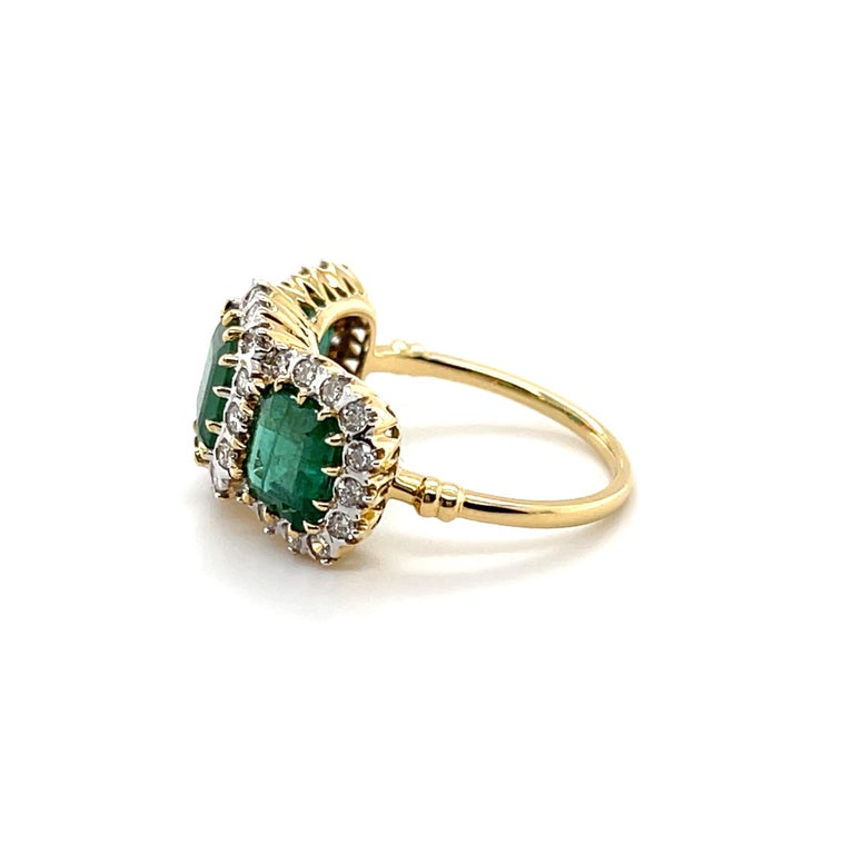Customizable 18ct Yellow Gold Trilogy Emerald and Diamond Ring For Sale ...