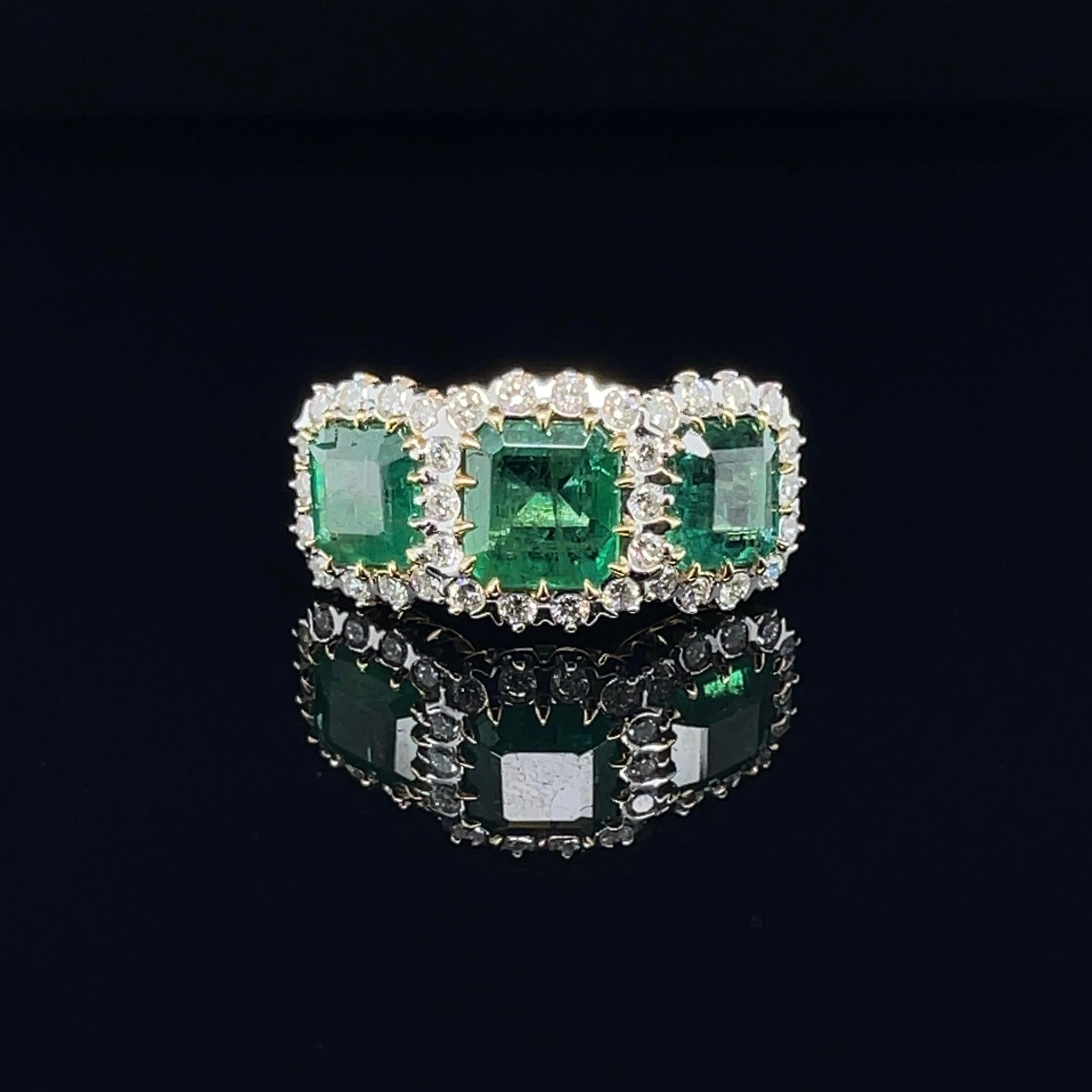 Customizable 18ct Yellow Gold Trilogy Emerald and Diamond Ring For Sale ...