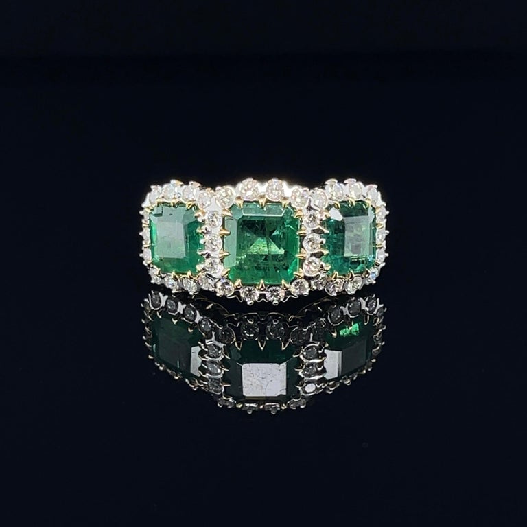 Customizable 18ct Yellow Gold Trilogy Emerald and Diamond Ring For Sale ...