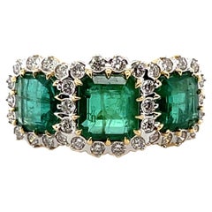 18ct Yellow Gold Trilogy Emerald and Diamond Ring