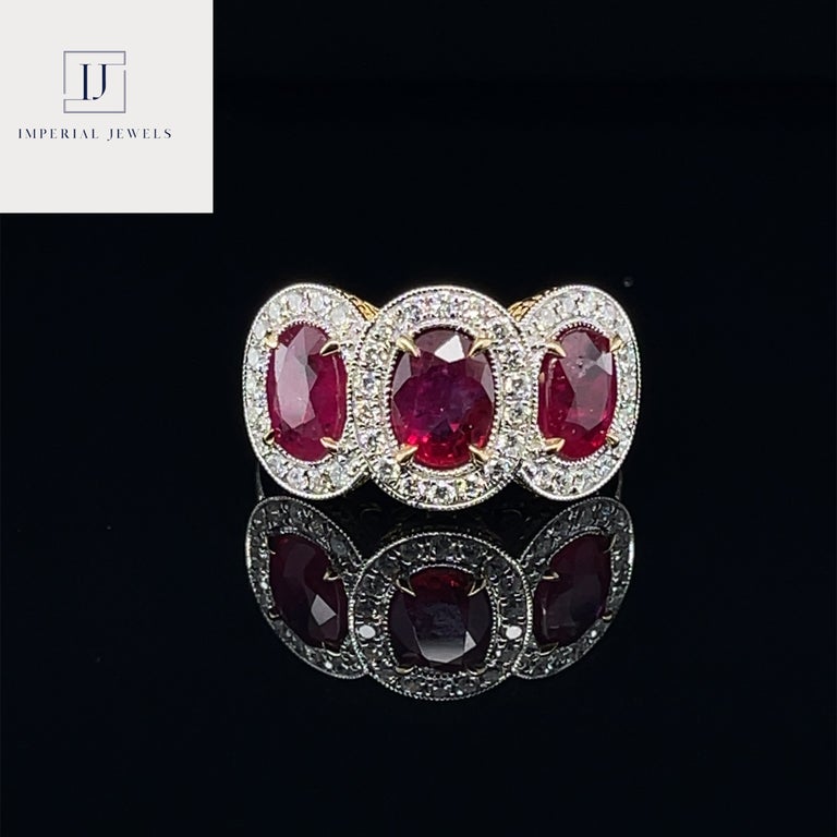 Customizable 18ct Yellow Gold Trilogy Ruby and Diamond Ring For Sale at ...