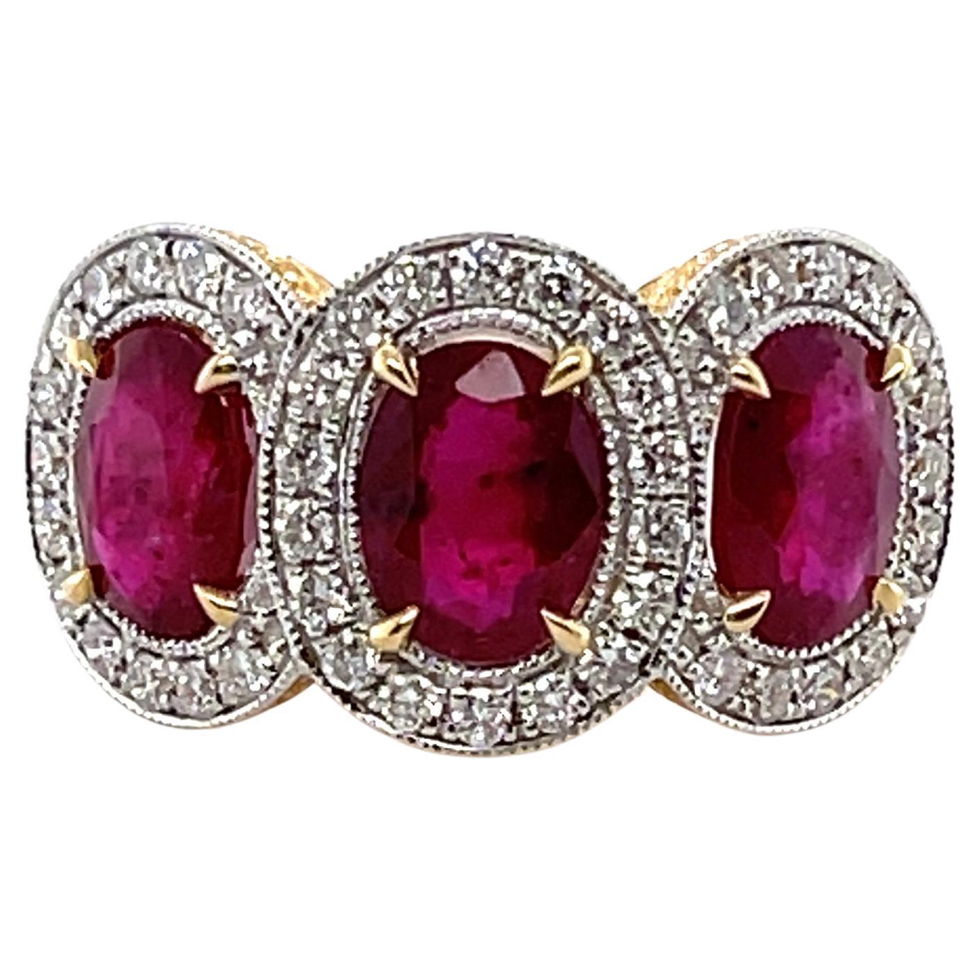 For Sale:  18ct Yellow Gold Trilogy Ruby and Diamond Ring