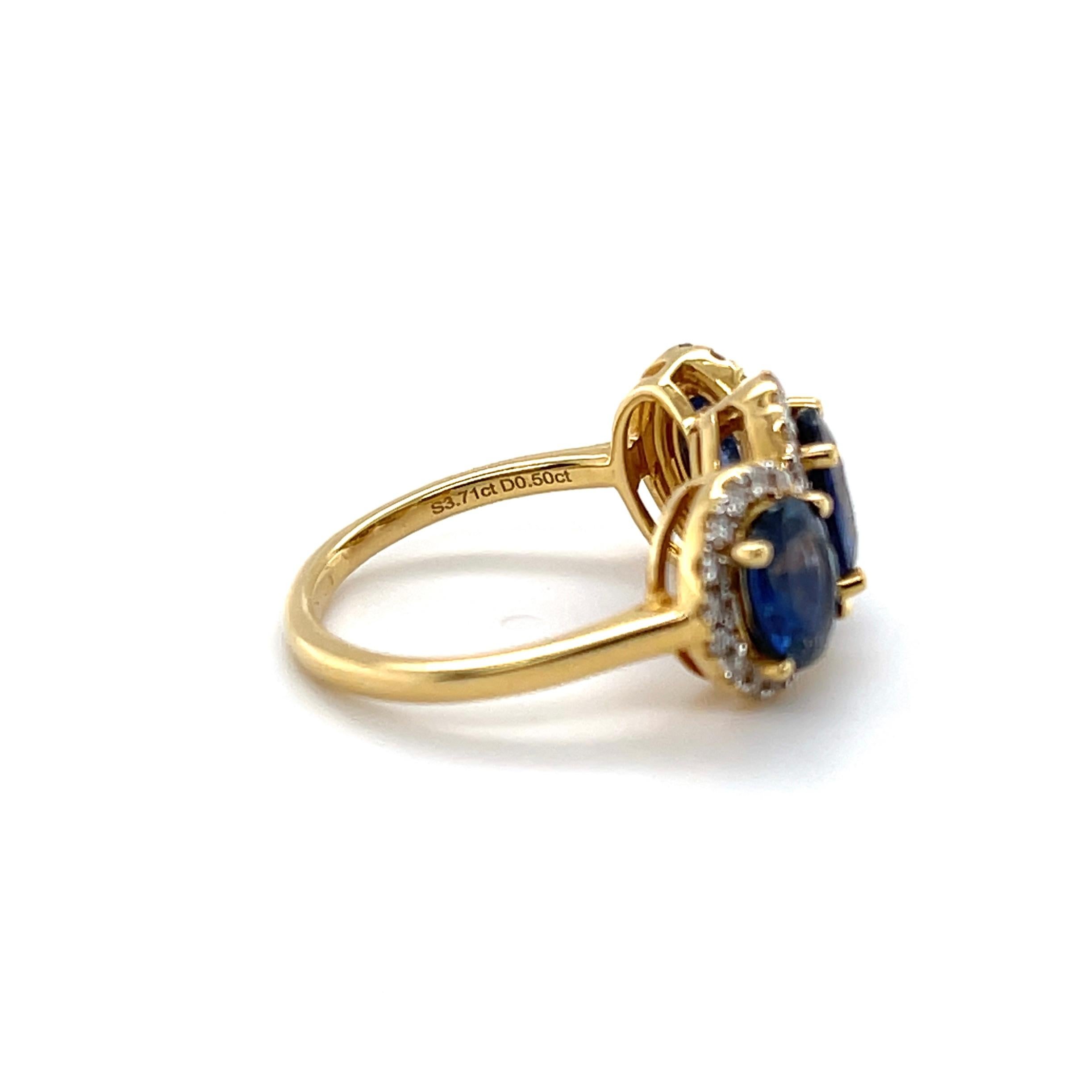 For Sale:  18ct Yellow Gold Trilogy Sapphire and Diamond Ring 2