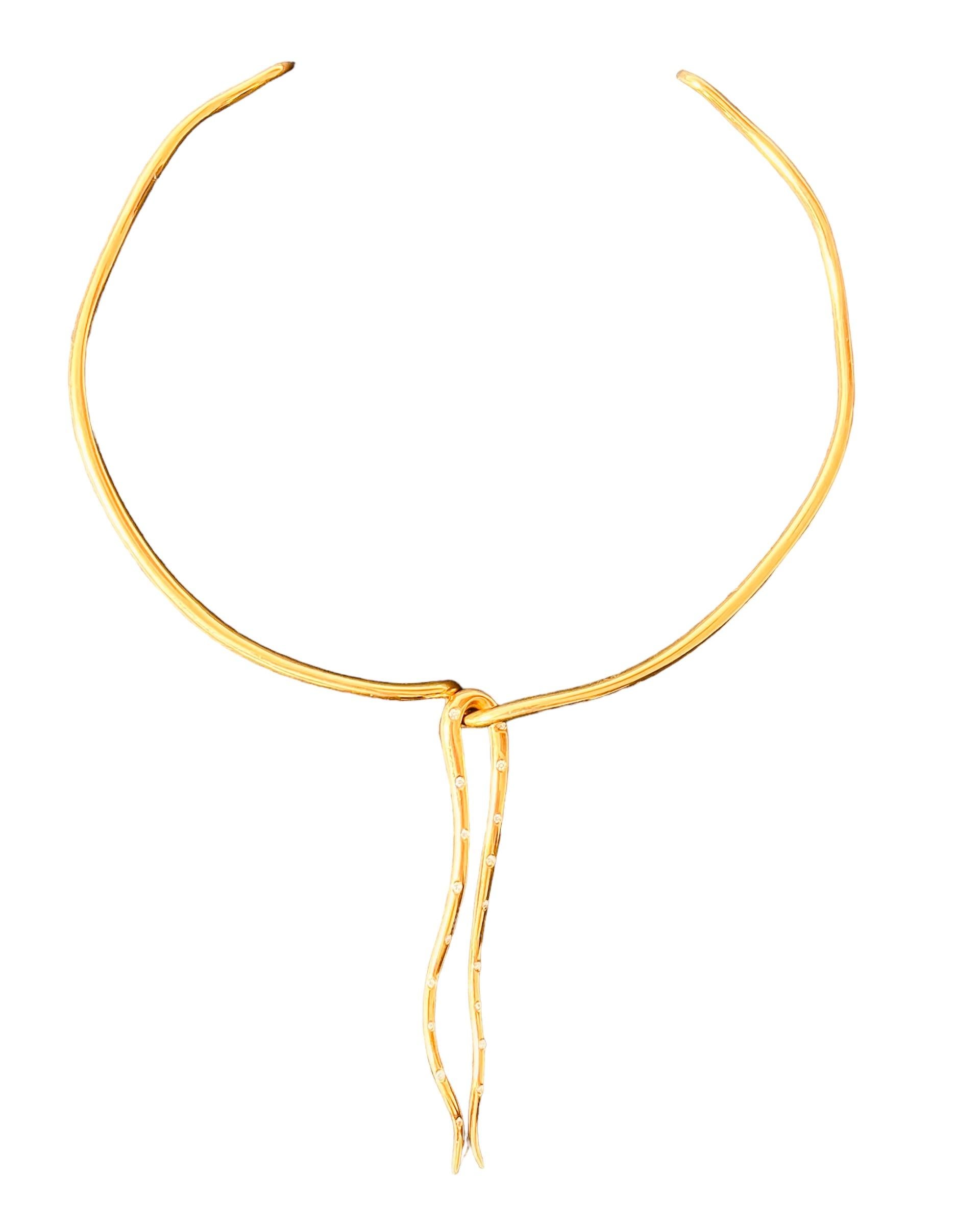 18ct Yellow Gold Undulating Choker With A 0.2ct Diamond Set Abstract Pendant For Sale 10