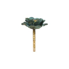 18ct Yellow Gold, Verdigris Brass, Rhodium and Yellow Sapphire Rose Flower Ring