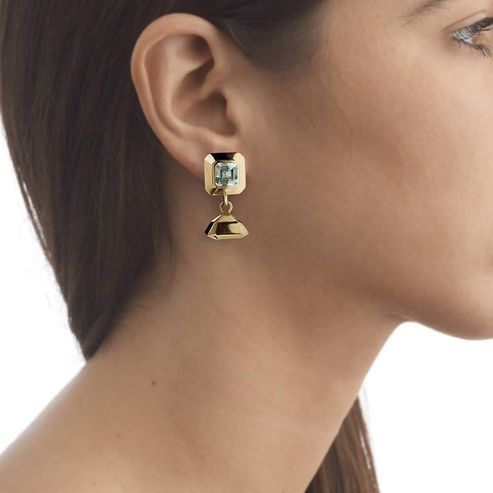 Contemporary 18ct Yellow Gold Vermeil and Blue Topaz Drop Earrings For Sale