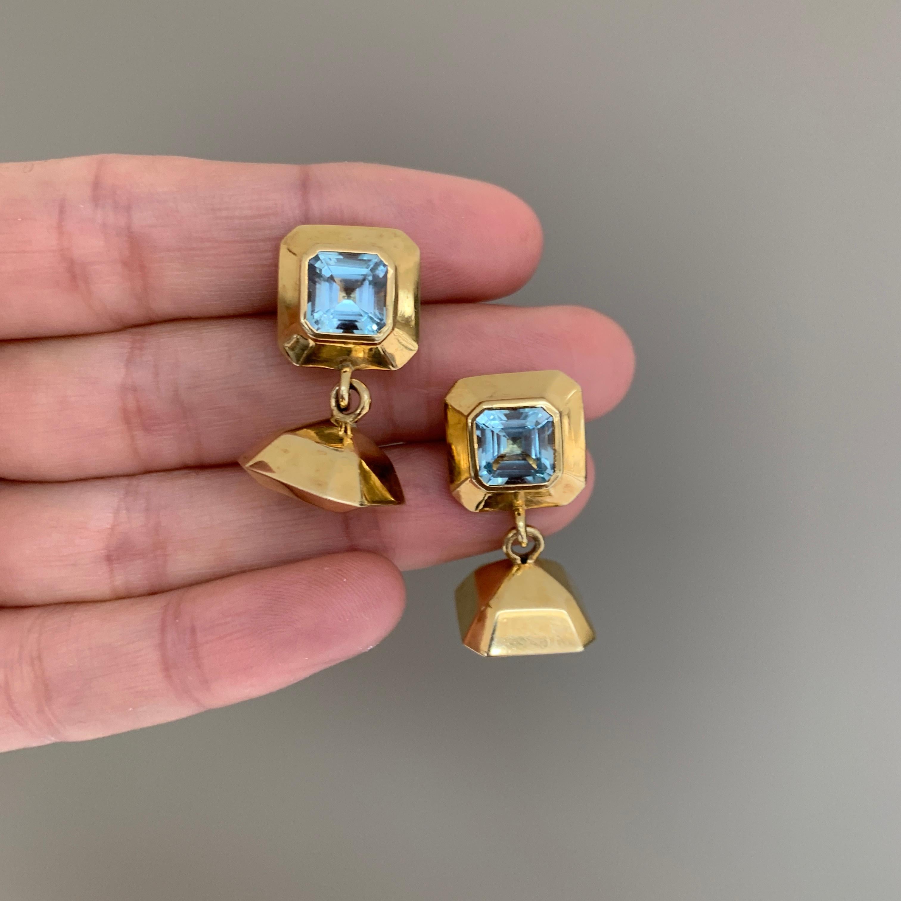 Women's 18ct Yellow Gold Vermeil and Blue Topaz Drop Earrings For Sale