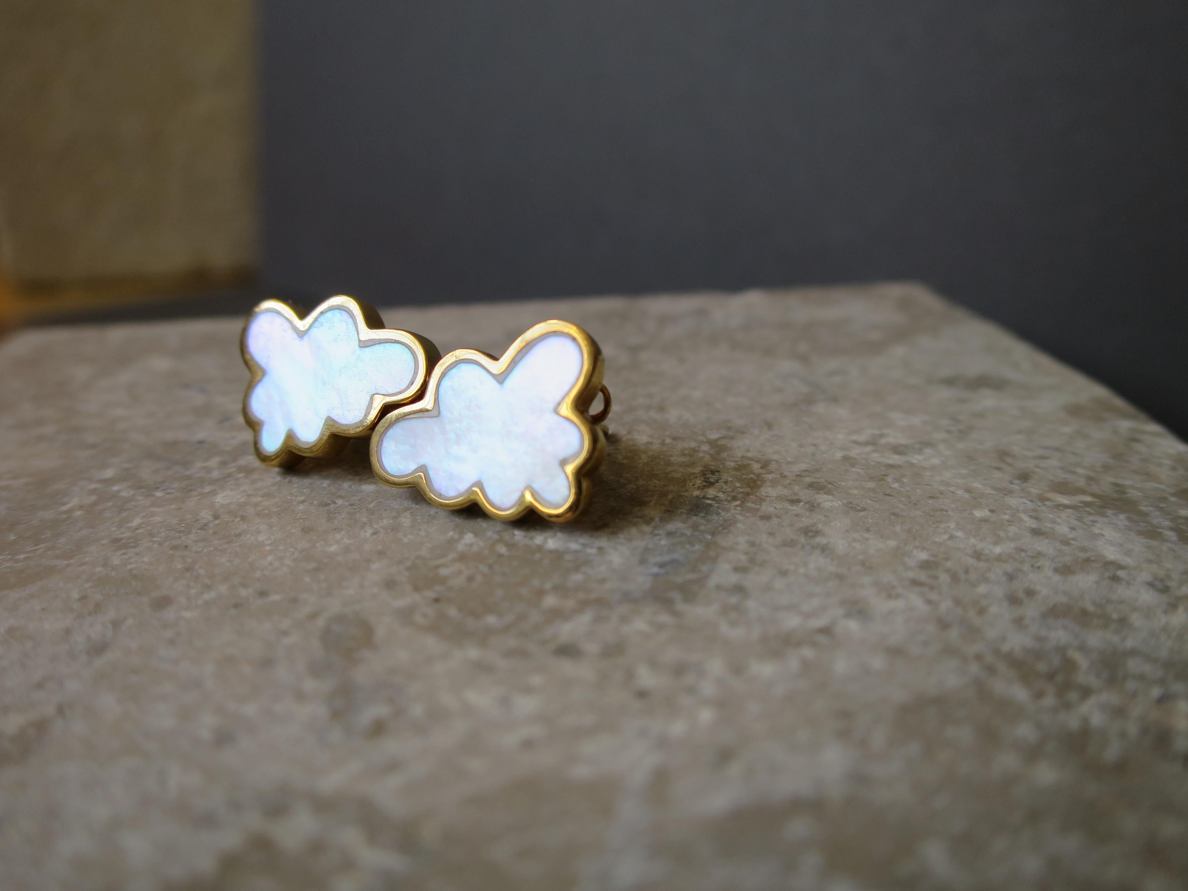 18ct Yellow Gold Vermeil and Mother of Pearl Cloud Earrings For Sale 2